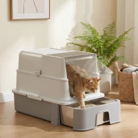PawHut Litieră Acoperită 3 în 1 pentru Pisici, 68 L, cu Capac, Tavă Detașabilă din Oțel Inoxidabil, Lopățică, Alb și Gri(m-8)