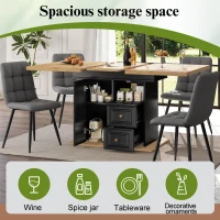 Concealed Telescopic Kitchen Table with High-Density MDF Tabletop, Extendable Dining Table with Built-In Leg Storage, 110L x 80W x 75H cm, Black(m-6)