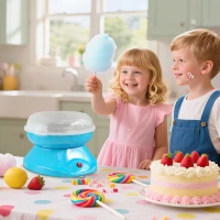 HOMCOM Máquina de Algodón de Azúcar en Casa de Polipropileno Acero Inox. y Aluminio 450W-550W para Fiestas 27x26x18 cm Azul(m-2)