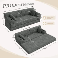3-Seater Sleeper Sofa with Corduroy High-Back and High-Density Foam, Space-Saving Sofa Bed with 4 Side Pockets, 208L x 80W x 81H cm, Dark Gray(m-3)
