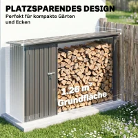 Outsunny 2-in-1 Kaminholzregal Außen verzinkter Stahl 235 x 67 x 149 cm Brennholzregal mit Geräteschrank Schrägdach Dunkelgrau(m-6)