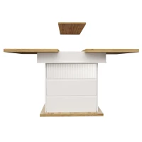 Extendable Dining Table with Hidden Storage, Modern Extension Table with Magnetic Soft-Close, 140L x 80W x 75H cm, White(m-14)