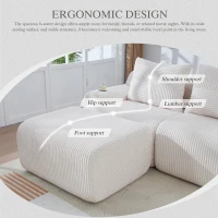 Modular 2-Seater Sofa with Foam-Filled Plush Seats, Beige Corduroy Couch with Built-In Cup Holder, 200L x 174W x 80H cm, Beige(m-5)