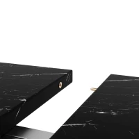 Extendable Dining Table with Marble-Effect Top, Space-Saving Round Table with Sturdy X-Shaped Metal Frame, 100L x 100W x 75.5H cm, Black(m-9)