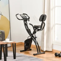 HOMCOM Heimtrainer 2-in-1 Fahrradtrainer mit LCD-Display Pulsmesser verstellbar Sitz Räder, klappbarer Hometrainer Trimmrad mit 8 stufig Magnetwiderstand, Spannseil, Stahl(m-10)
