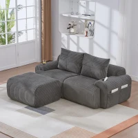 Modular 2-Seater Sofa with Foam-Filled Plush Seats, Dark Grey Corduroy Couch with Built-In Cup Holder, 200L x 174W x 80H cm, Dark Gray(m-9)