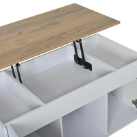 Height-Adjustable Coffee Table with Hydraulic Lift and Divided Shelves, Minimalist Center Table with Rounded Corners, 95L x 46W x 45H cm, White(m-9)