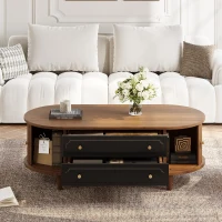 Living Room Coffee Table with 2 Drawers and Roll-Up Door, Minimalist Center Table with 4 Support Legs, 100L x 50W x 36H cm, Walnut(m-8)