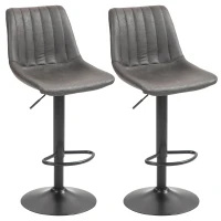 HOMCOM 2er-Set Barhocker im Retrodesign, inkl. Fußstütze, höhenverstellbar, Gaslift, Dunkelgrau(m-12)