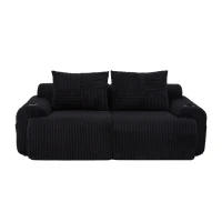 Modular 2-Seater Sofa with Built-In Cup Holder and Side Storage Pocket, Ribbed Corduroy Couch with High-Density Foam, 200L x 99W x 80H cm, Black(m-2)