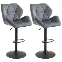 HOMCOM Barkrukken 2-delige set, gestoffeerde barkruk met metalen frame, rugleuning, fluweelachtige look, in hoogte verstelbaar, 360° draaibaar(m-11)