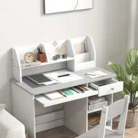 ZONEKIZ Escritorio Infantil con Silla Ergonómica Bandeja Deslizante para Teclado Cajón Nichos y Estantes Abiertos 90x45x90 cm Gris(m-5)