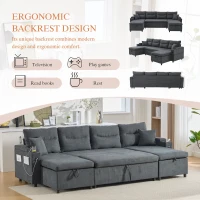 Contemporary 4-Seater Sofa with 2 Chaise Longues, Ribbed Corduroy Couch with Built-In Cup Holders, 272L x 136W x 86H cm, Charcoal grey(m-9)