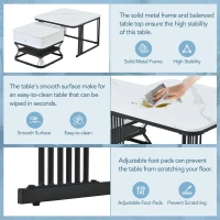 Nesting Coffee Table Set with Open Storage Shelf, Space-Saving Center Table Set with MDF Tops, 70L x 70W x 45H cm, White+Black(m-6)