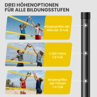 SPORTNOW Draagbaar volleybalnet set – Volleybalset met verstelbare stalen palen en draagtas, zwart, 950 x 100 x 248 cm(m-4)