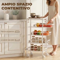 HOMCOM Carrello in Metallo a 4 Ripiani con Cestelli Estraibili, Bianco(m-4)
