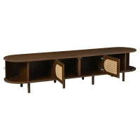 Stylish Oval TV Cabinet with Rattan-Style Fronts, Sturdy Lowboard with 30 kg Load Capacity, 180L x 40W x 40H cm, Walnut(m-2)