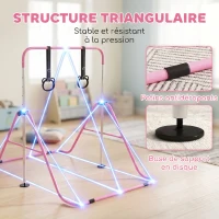 HOMCOM Barre de gymnastique pour enfants, barre horizontale pliable à hauteur réglable avec anneaux de gymnastique, rose(m-6)