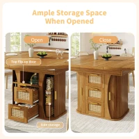 Extendable Dining Table with Sturdy Metal Frame, Space-Saving Center Table with Pull-Out Rattan-Effect Drawers, 118L x 118W x 77H cm, Brown(m-5)