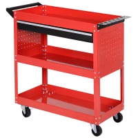 DURHAND Carro de Taller Carro de Herramientas con 3 Bandejas y Cajón Ruedas con Frenos Asa Lateral Panel Lateral Perforado Rojo(m-11)