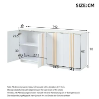 Living Room Sideboard with Elegant Metallic Vertical Lines, Freestanding Storage Cabinet with 4 Doors, 140L x 35W x 70H cm, White(m-3)