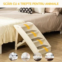 PawHut Scară pliabilă pentru câini, cu 4 trepte antiderapante, pentru animale până la 10 kg, bej(m-7)