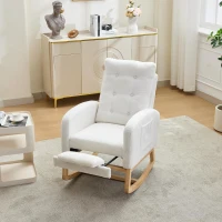 ModernLuxe Rocking Chair with Boucle Fabric Upholstery, Nursing Armchair with Side Pocket, 66.5L x 121.5W x 102H cm, White(m-8)