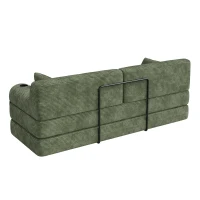 3-Seater Sleeper Sofa with Corduroy High-Back and High-Density Foam, Space-Saving Sofa Bed with 4 Side Pockets, 208L x 80W x 81H cm, Green(m-10)