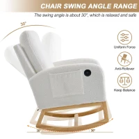ModernLuxe Rocking Chair with Boucle Fabric Upholstery, Nursing Armchair with Side Pocket, 66.5L x 121.5W x 102H cm, White(m-6)