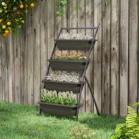 Outsunny Étagère à Fleurs en Acier 4 Niveaux, Support de Plantes Vertical avec 4 Bacs et Trous de Drainage, 76x79x162cm, Marron(m-10)