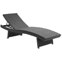 Outsunny Outdoor PE Rattan Sun Lounger, Folding Wicker Garden Lounger Recliner with 4-Level Adjustable Backrest, Rolling Sunbed Lounge Chair with Wheels, Non-Slip Legs for Balcony, Beach, Black(m-1)