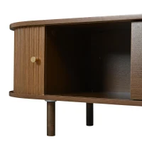 Modern TV Stand with 2 Rattan-Effect Drawers, Durable Media Unit with Large Storage, 180L x 40W x 40H cm, Walnut(m-11)