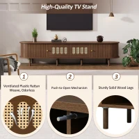 Modern TV Stand with 2 Rattan-Effect Drawers, Durable Media Unit with Large Storage, 180L x 40W x 40H cm, Walnut(m-5)