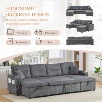 Contemporary 4-Seater Fabric Sofa with 2 Chaise Longues, Minimalist U-Shaped Couch with Integrated Cup Holders, 272L x 136W x 86H cm, Dark Gray(m-9)