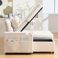 Contemporary 4-Seater Sofa with 2 Chaise Longues, Ribbed Corduroy Couch with Built-In Cup Holders, 272L x 136W x 86H cm, Beige(m-12)