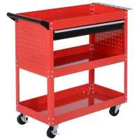 DURHAND Carro de Taller Carro de Herramientas con 3 Bandejas y Cajón Ruedas con Frenos Asa Lateral Panel Lateral Perforado Rojo(m-1)