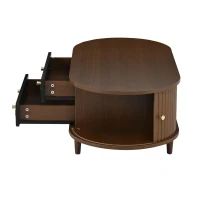 Living Room Coffee Table with 2 Drawers and Roll-Up Door, Minimalist Center Table with 4 Support Legs, 100L x 50W x 36H cm, Walnut(m-14)