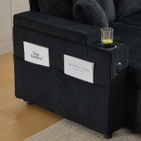 Contemporary 4-Seater Sofa with 2 Chaise Longues, Ribbed Corduroy Couch with Built-In Cup Holders, 272L x 136W x 86H cm, Black(m-13)