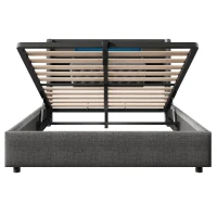 6ft Super King Upholstered Bed with Hydraulic Storage, Stylish Modern Bed Frame with Ambient LED Lighting, 223L x 188W x 115H cm, Grey(m-14)