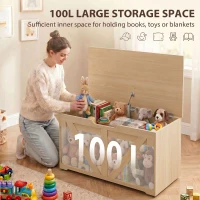 HOMCOM 100L Home Storage Box, with Safety Hinge - Nature Wood Finish(m-4)