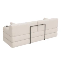 3-Seater Sleeper Sofa with Corduroy High-Back and High-Density Foam, Space-Saving Sofa Bed with 4 Side Pockets, 208L x 80W x 81H cm, Beige(m-10)