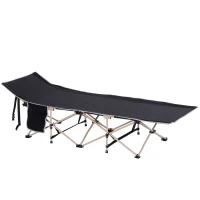 Outsunny Cama de Acampada con 1 Bolsillo Lateral Bolsa de Transporte y Marco de Acero Carga 150 kg 190x68x52 cm Negro(m-1)