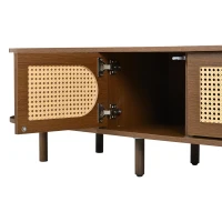 Stylish Oval TV Cabinet with Rattan-Style Fronts, Sturdy Lowboard with 30 kg Load Capacity, 180L x 40W x 40H cm, Walnut(m-9)