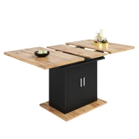 Extendable Dining Table with Space-Saving Telescopic Design, Durable Extension Table with Built-In Storage Shelves, 140L x 70W x 76H cm, Black(m-2)