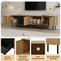 Durable TV Unit with Integrated Cable Management, Modern Lowboard with 2 Drawers and 3 Cabinets, 208L x 40W x 48H cm, Natural(m-6)