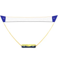 HOMCOM Badminton Netz tragbarer Netzständer Badminton Set 4 Schläger Outdoor Sport 286 x 33 x 157 cm Gelb+Blau(m-1)