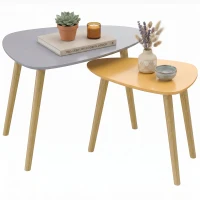 HOMCOM 2er-Set Beistelltische im skandinavischen Design mit Holzbeinen und Holzplatte, Grau und Gelb(m-8)