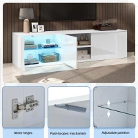 Freestanding TV Cabinet with LED Ambient Lighting and Tempered Glass Display, Modern Lowboard with 3 Doors, 180L x 40W x 45H cm, White(m-5)