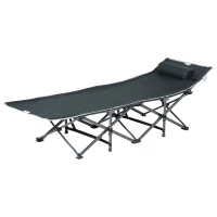 Outsunny Campingbed, Opvouwbaar Veldbed met Hoofdkussen, 188 x 64,5 x 53 cm, Grijs(m-10)