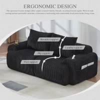 Modular 2-Seater Sofa with Built-In Cup Holder and Side Storage Pocket, Ribbed Corduroy Couch with High-Density Foam, 200L x 99W x 80H cm, Black(m-4)